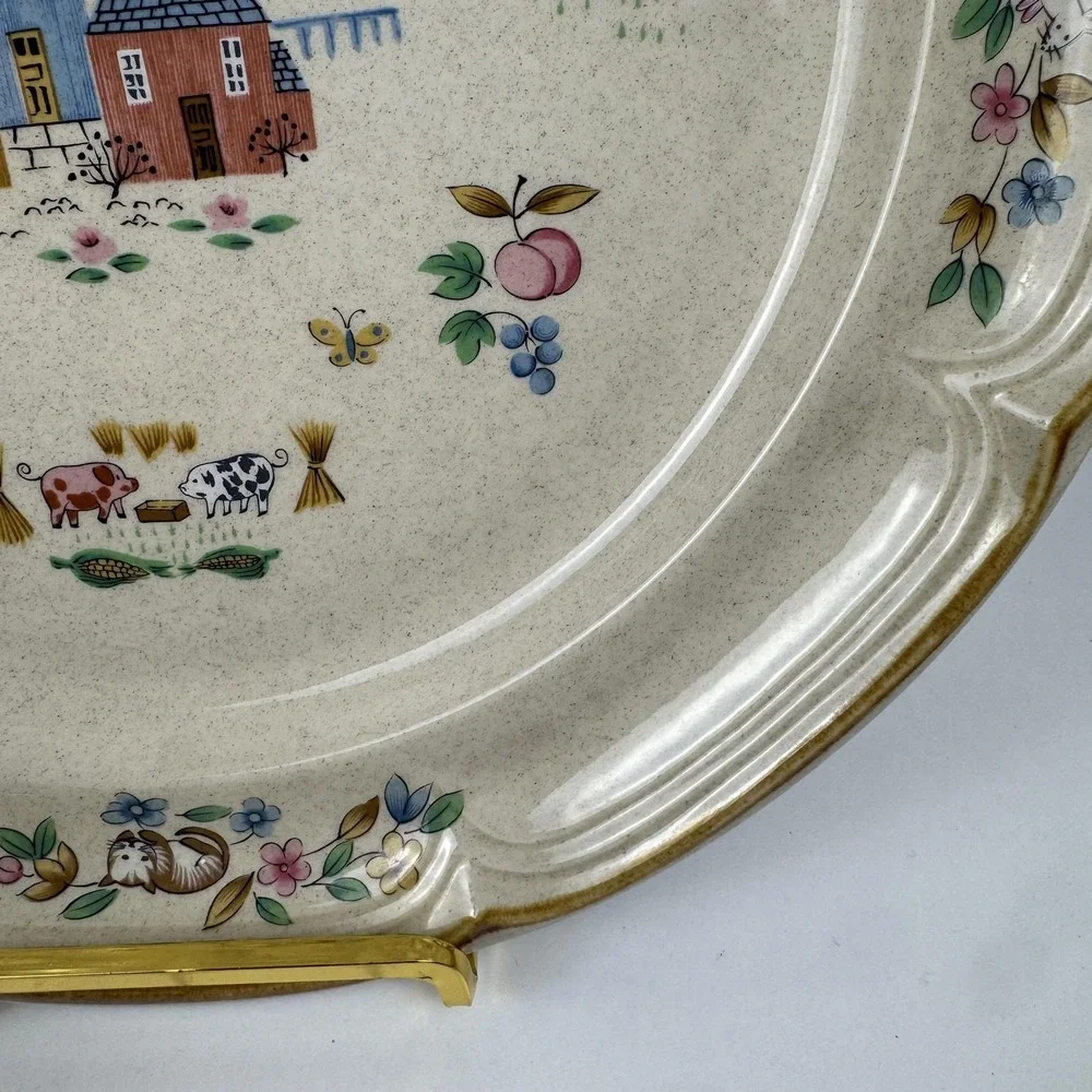Vintage International China Heartland Chop Plate Large Beige Farm Scene Japan - Picture 5 of 10